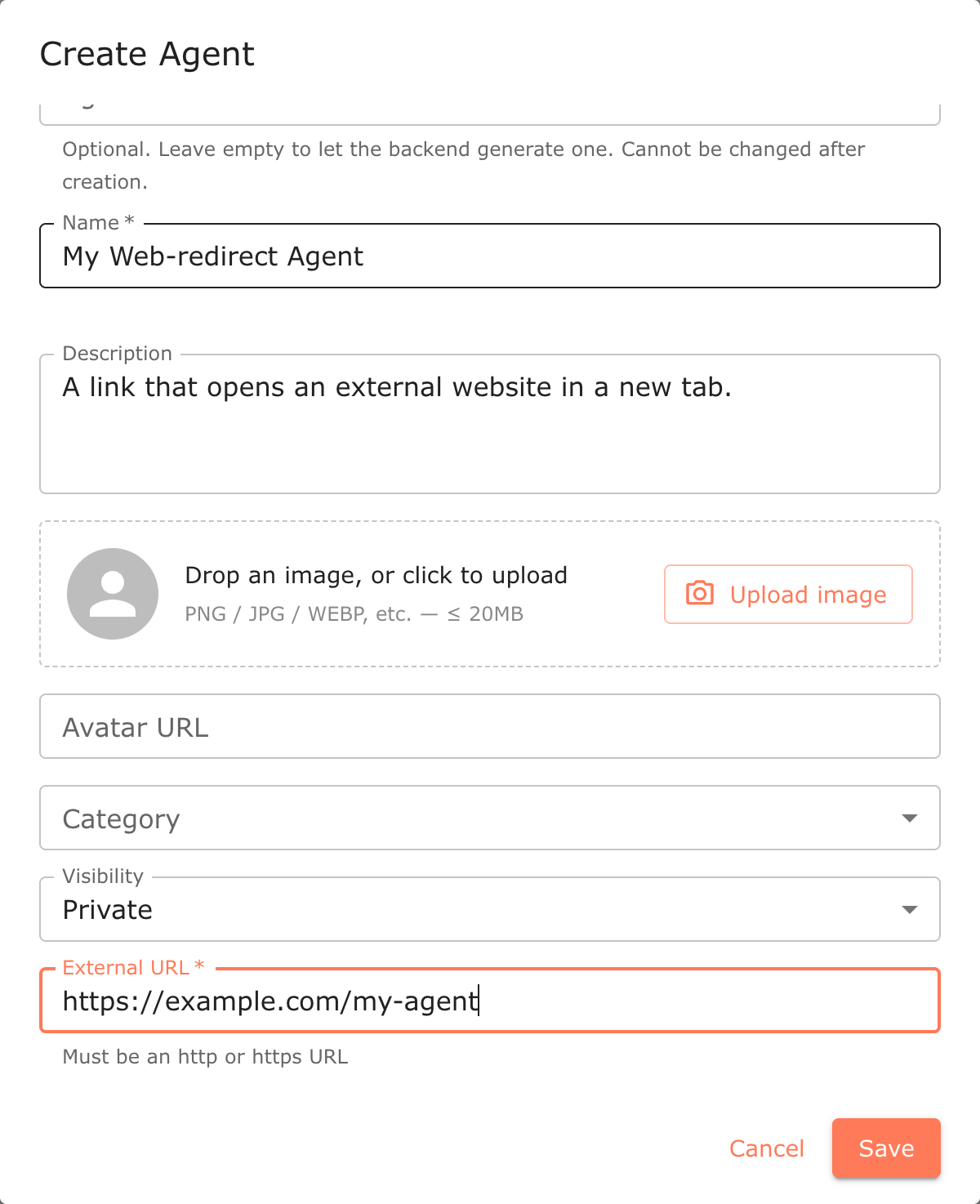 Web-redirect Agent — external URL