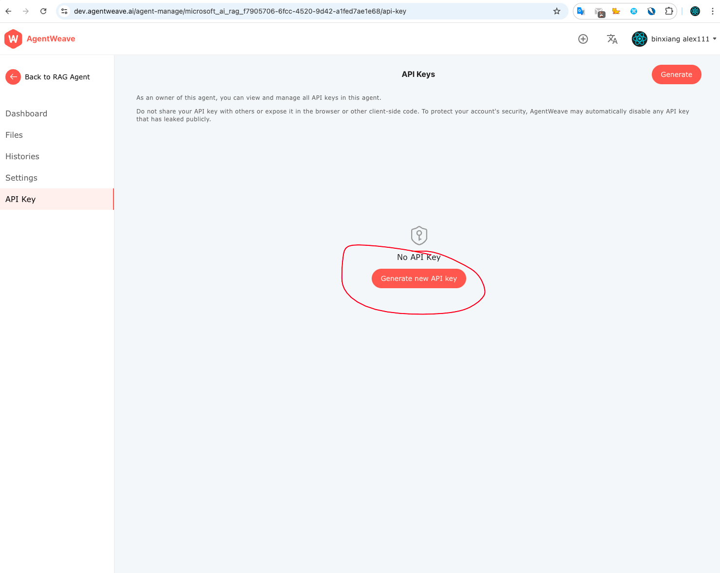 点击生成API Key页面