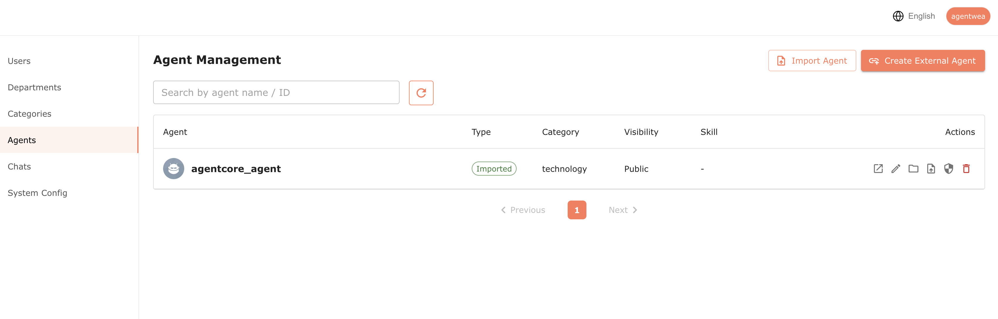 Agents section in the Admin Console