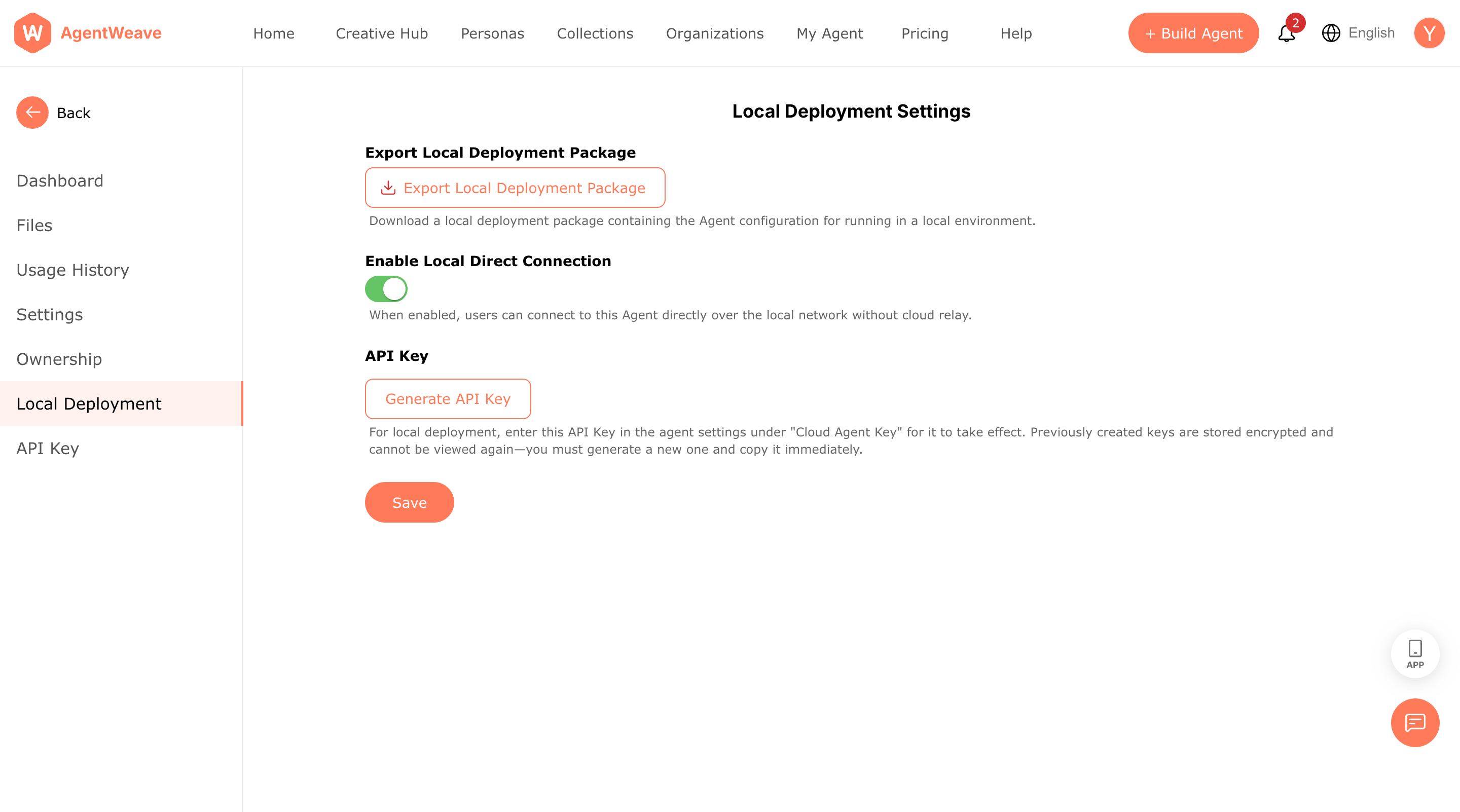 Cloud — Local Deployment settings