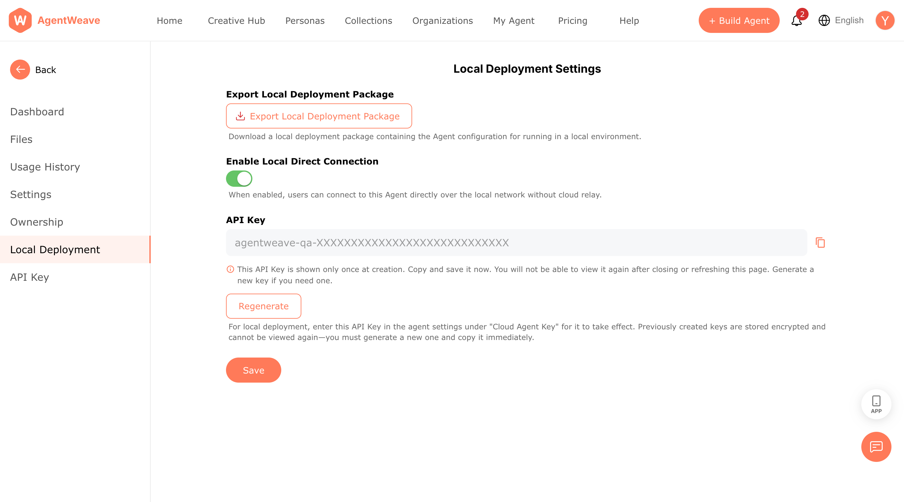 Cloud — generate the API Key