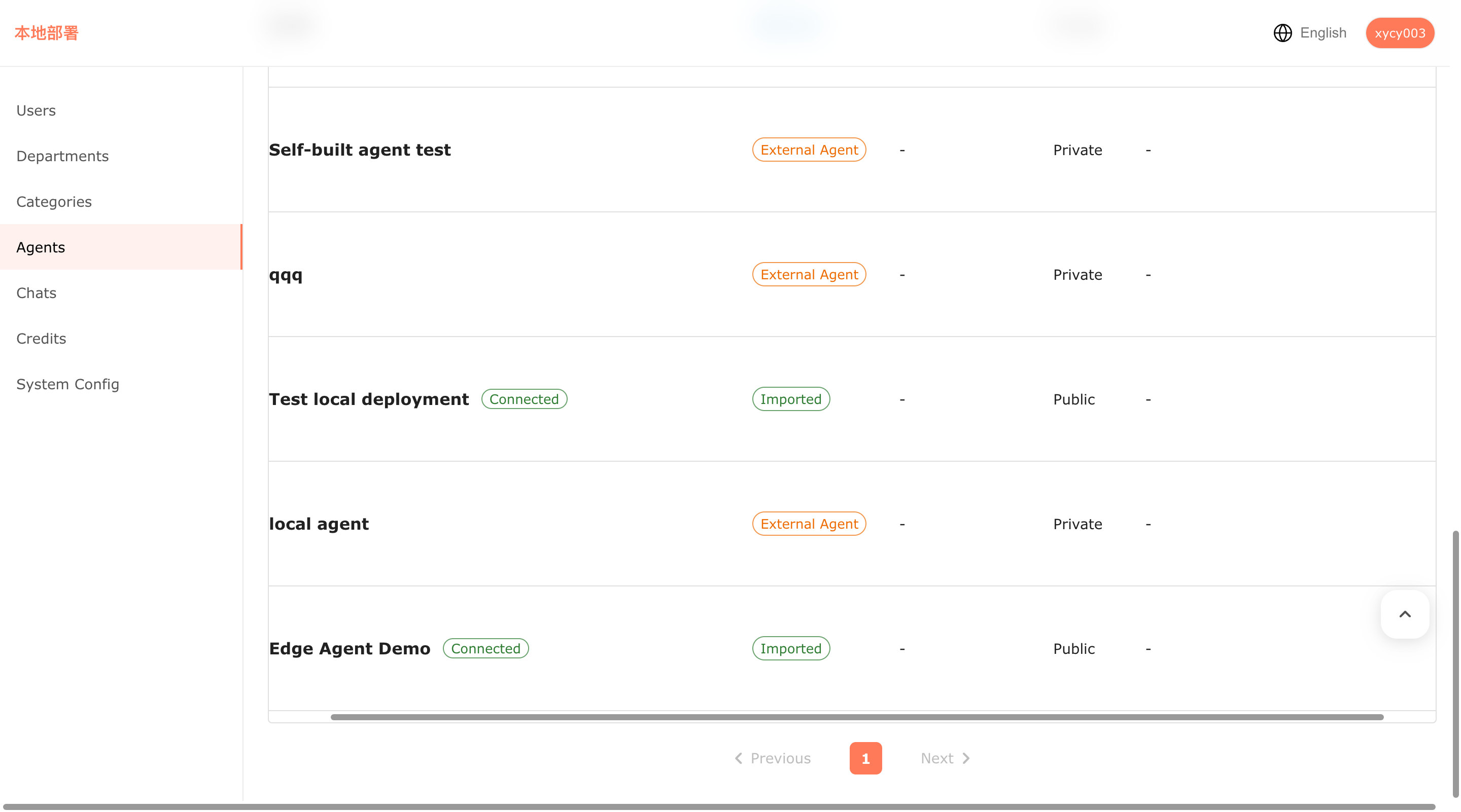 Local — imported agent Connected
