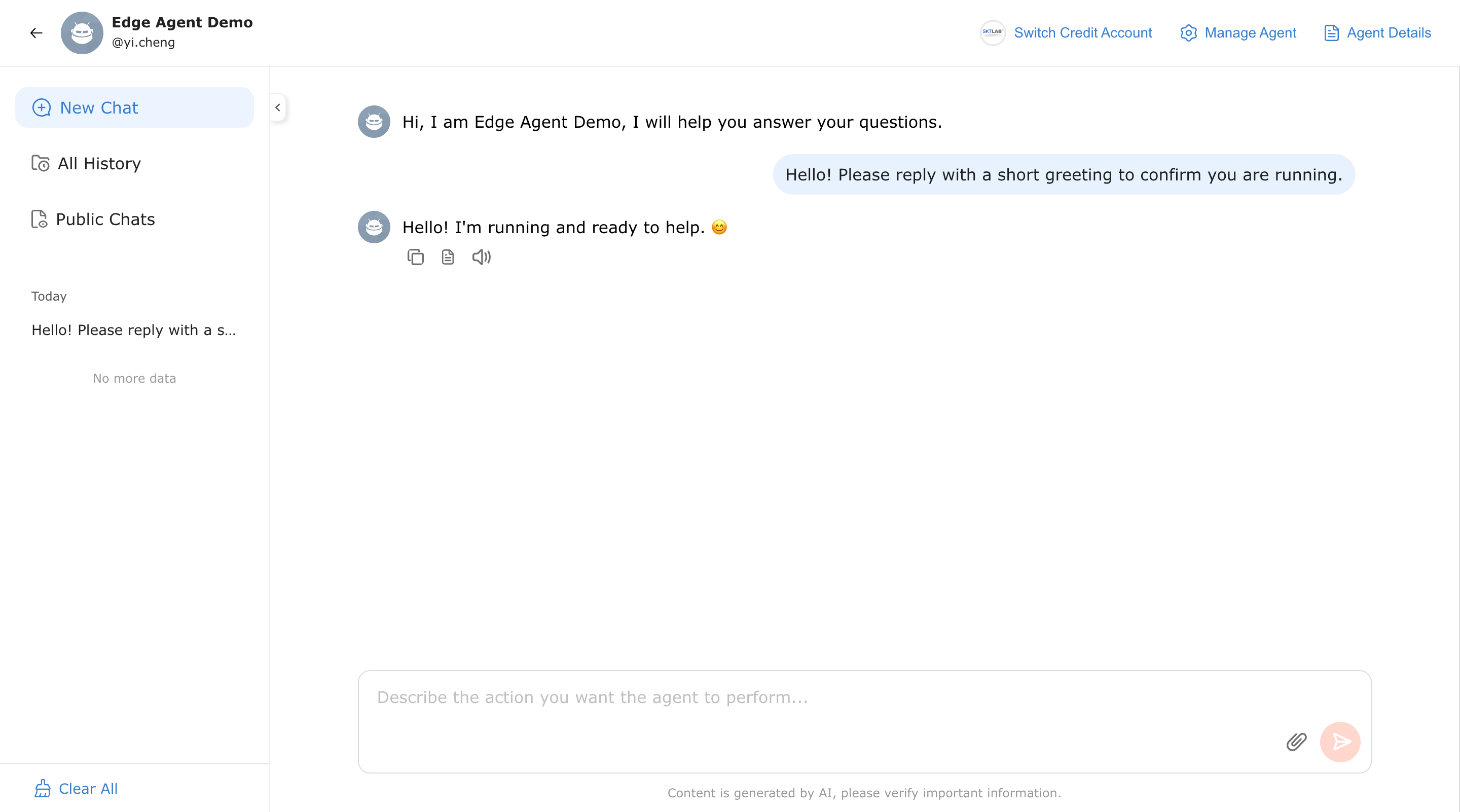 Cloud chat answered by the local deployment
