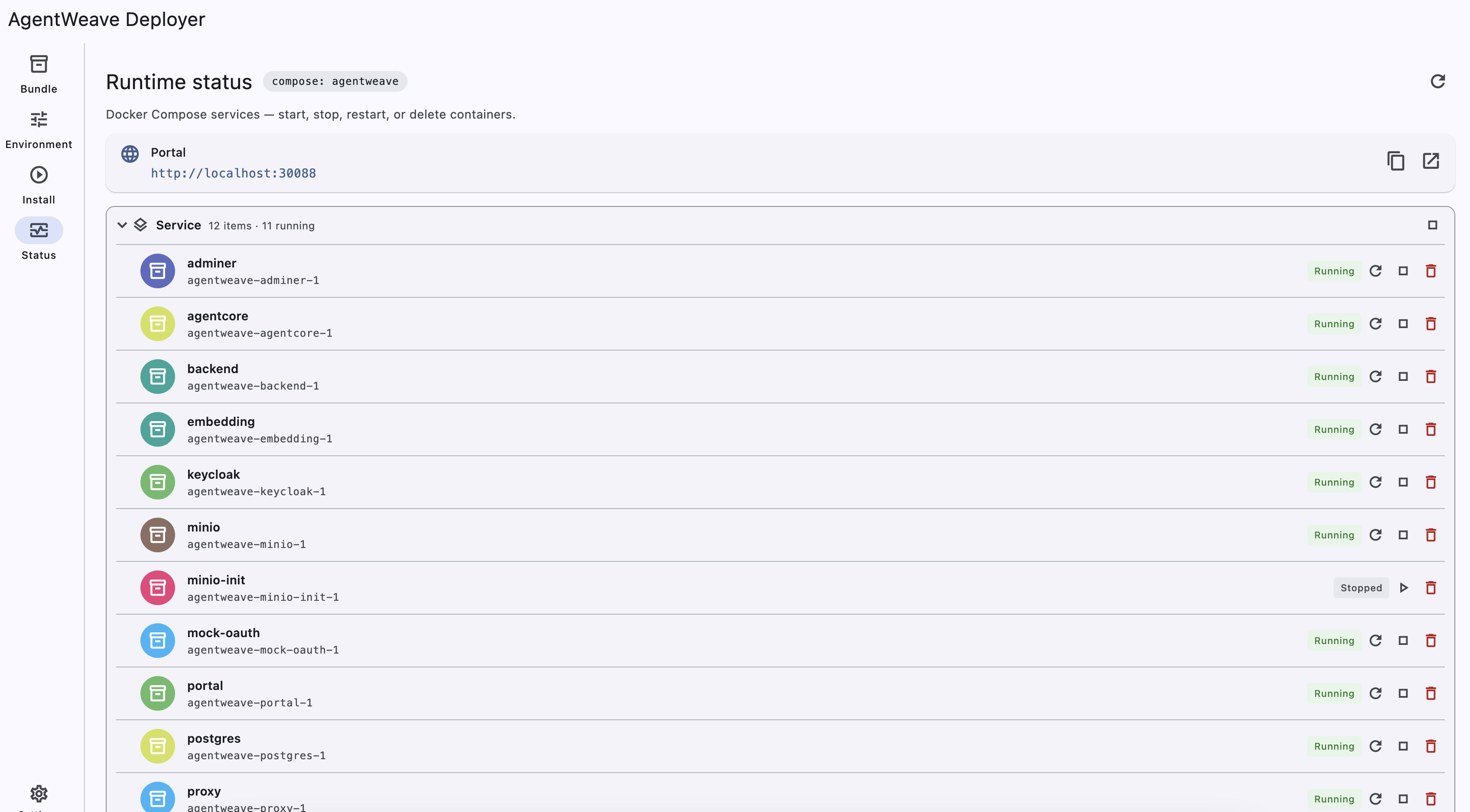 Status step — services running