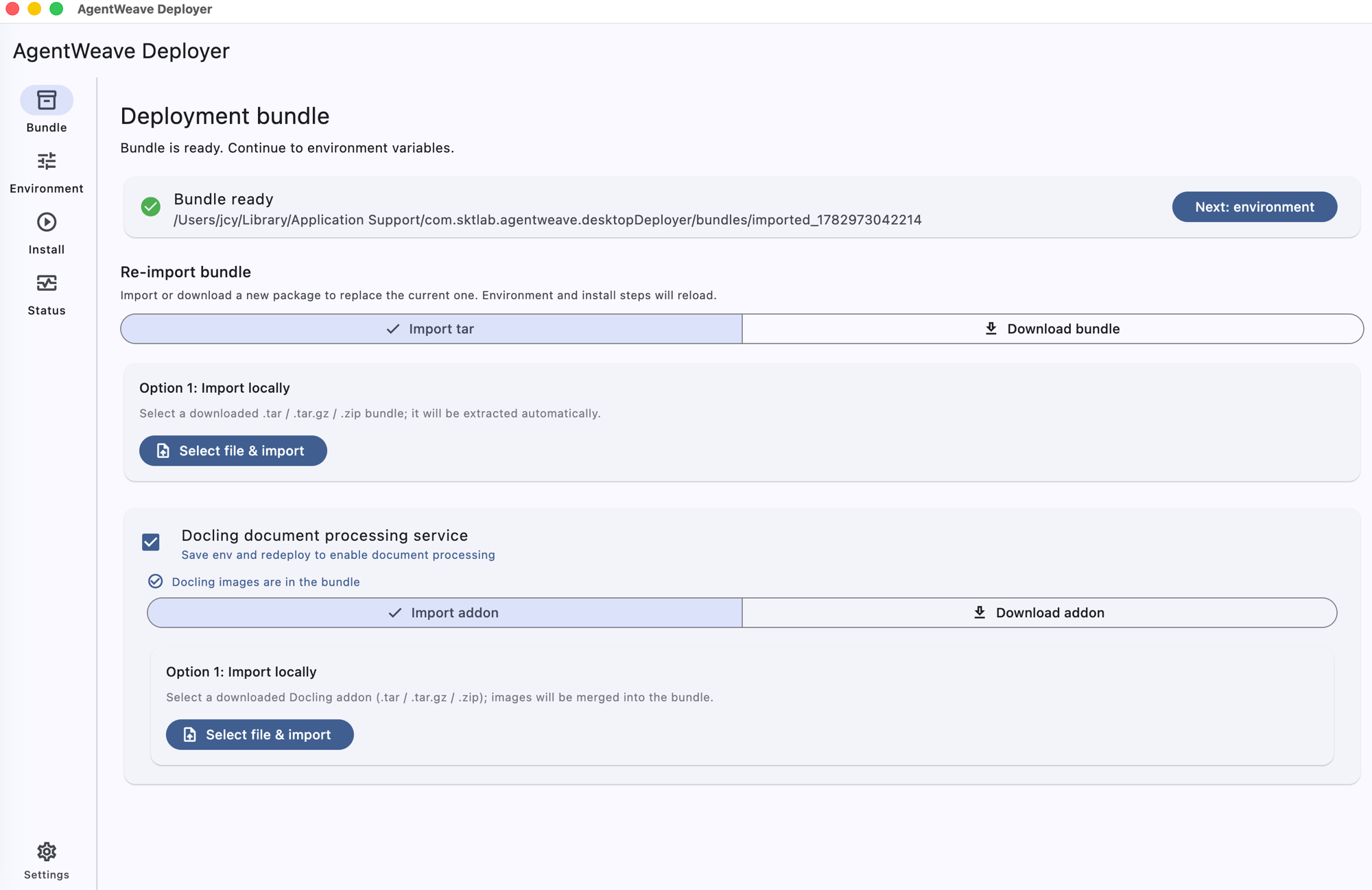 Bundle step — import the deployment bundle